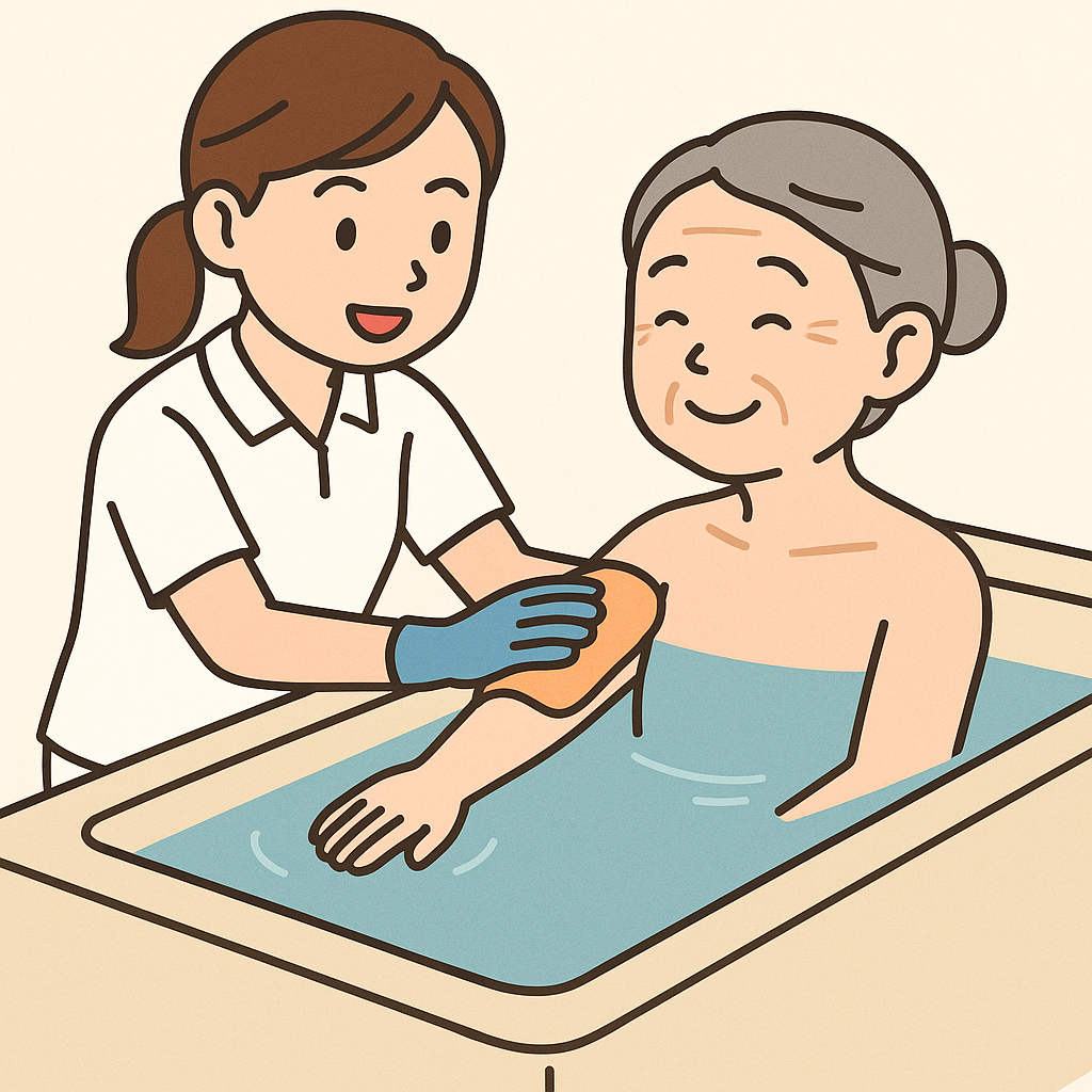 看護師の単発バイトで入浴介助している様子